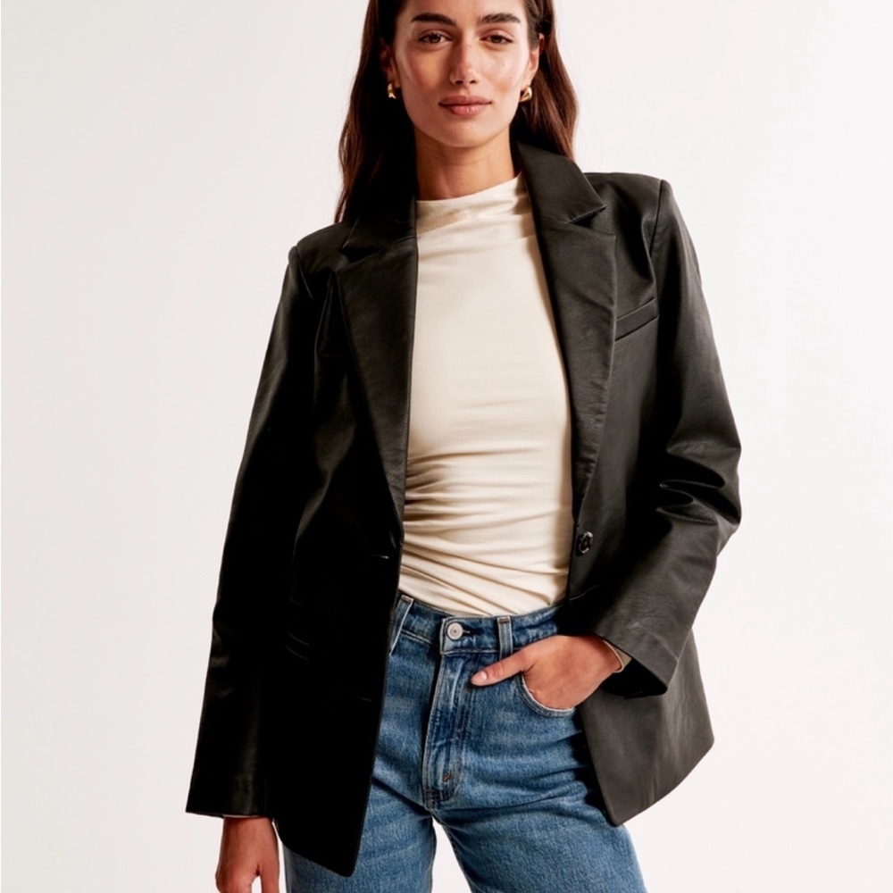 Abercrombie & Fitch Black Vegan Leather Blazer